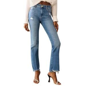 FRAME Le High Laskey Rips Straight Distressed Ankle Crop Jeans Women’s 28 Denim